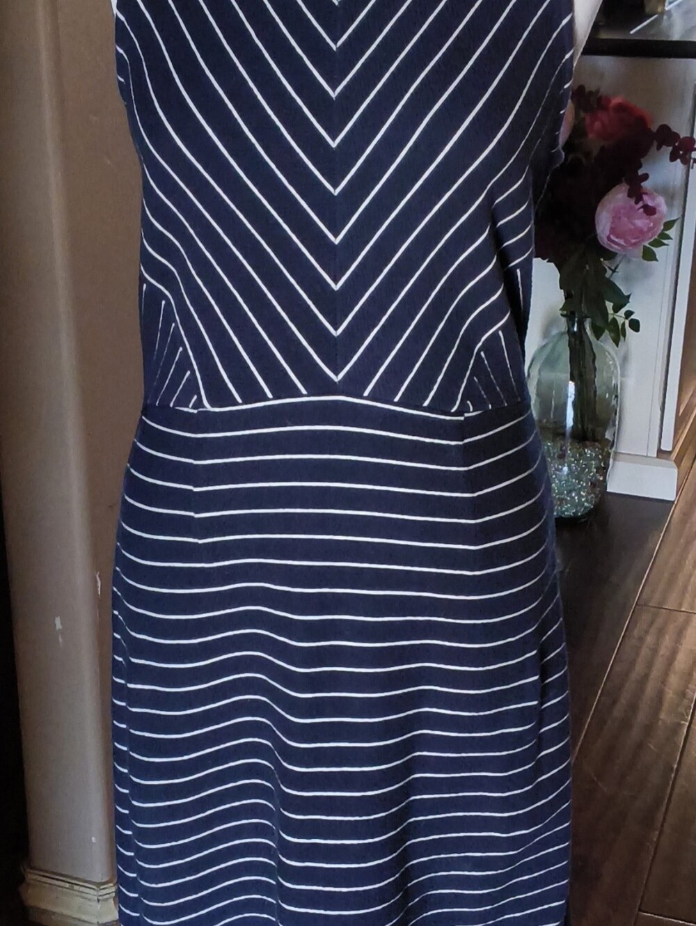 Old Navy Navy Blue And White Striped Fitted Stretch Dress
